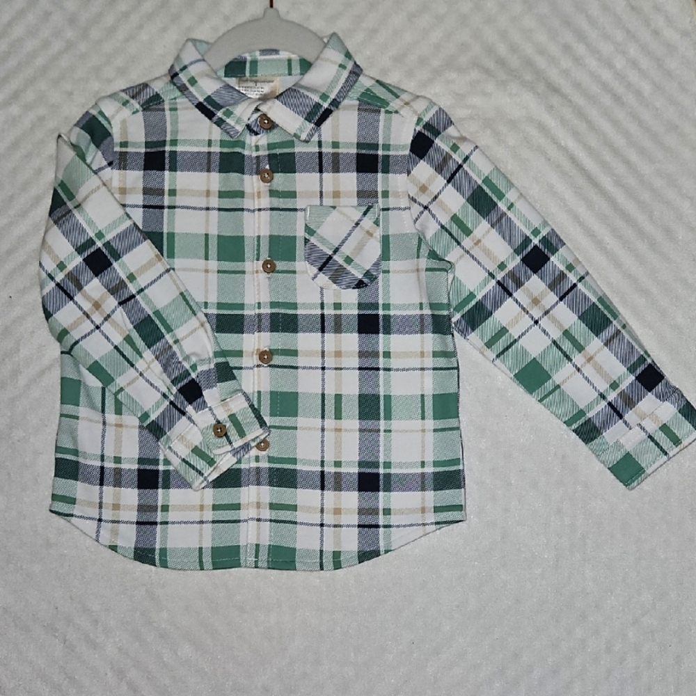 First Impressions Green and White Plaid Button Down Shirt